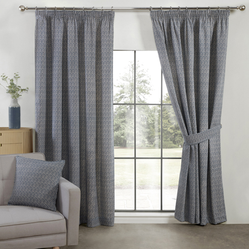 Aztec Pencil Pleat, Navy - Ready Made Curtains - Image 3